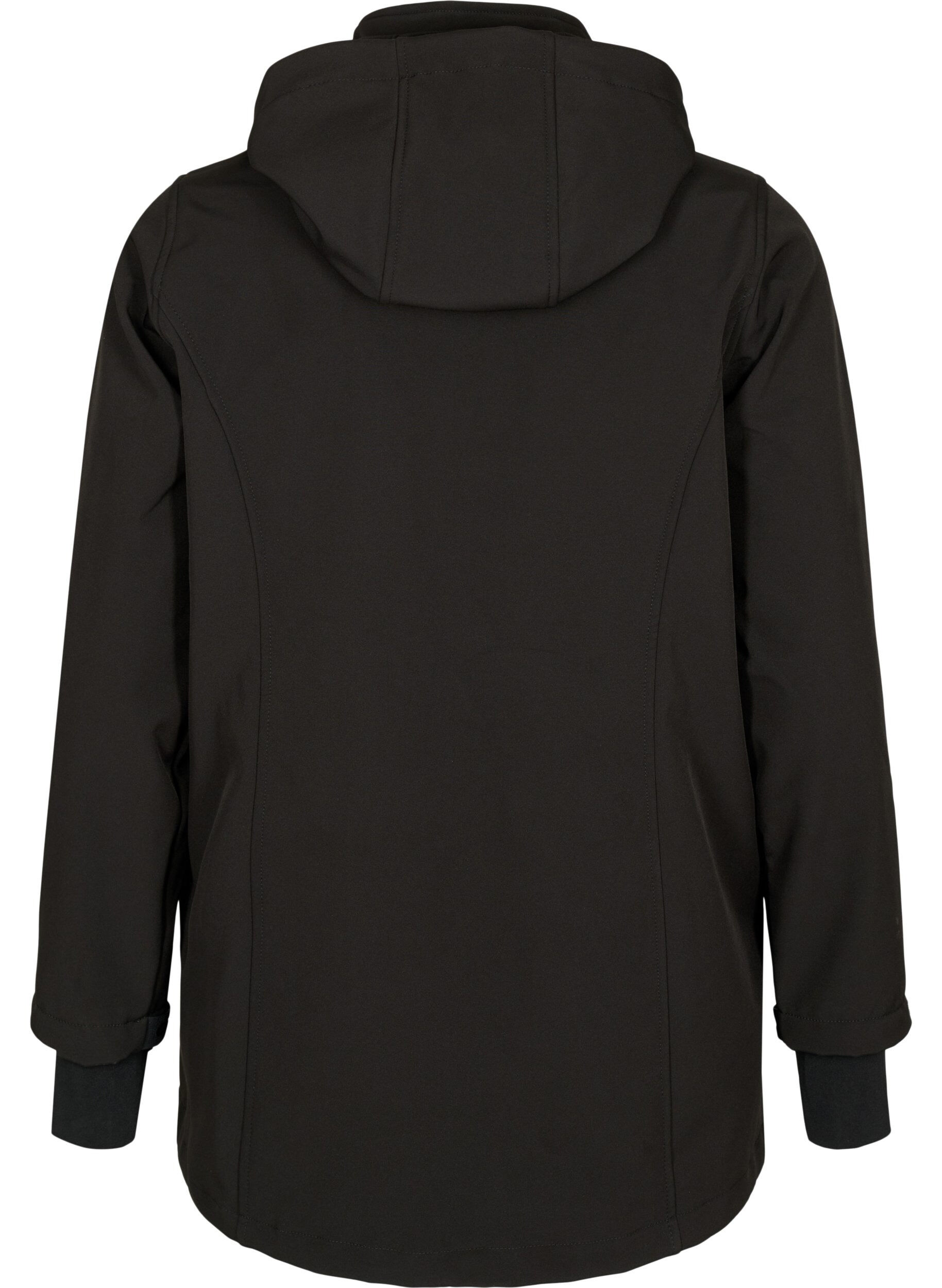 Zizzi Softshelljacke aus kurzem Schnitt mit abnehmbarer Kapuze, Schwarz, Packshot image number 1