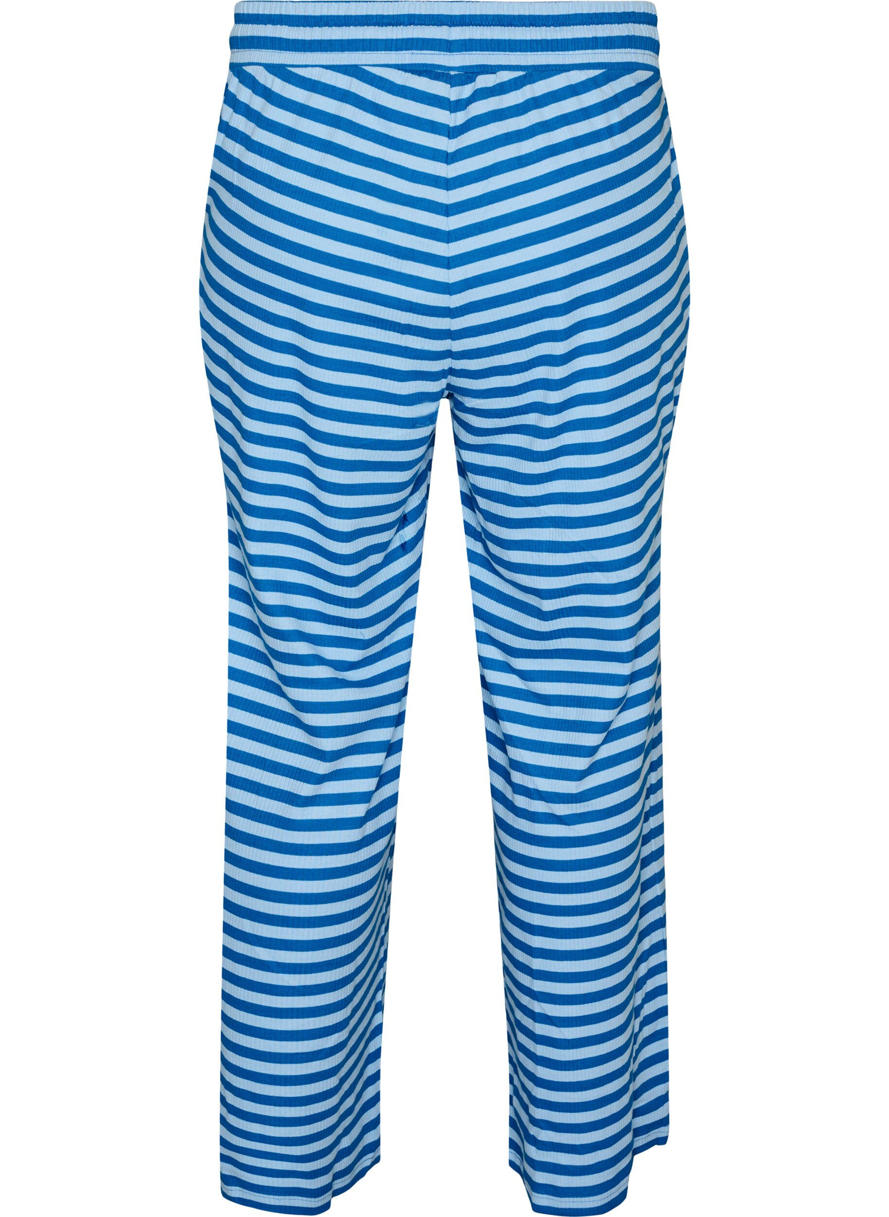 ZizziGestreifte Schlafanzughose mit hoher Taille und weiten Beinen, Blau, Packshot image number 1
