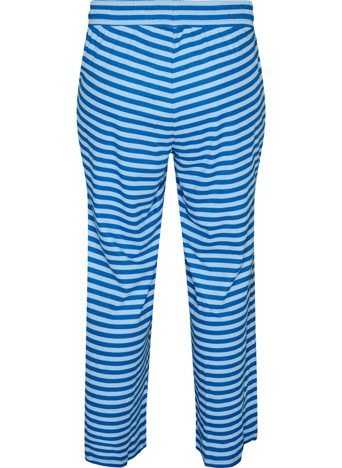 Gestreifte Schlafanzughose mit hoher Taille und weiten Beinen, Blau, Packshot image number 1
