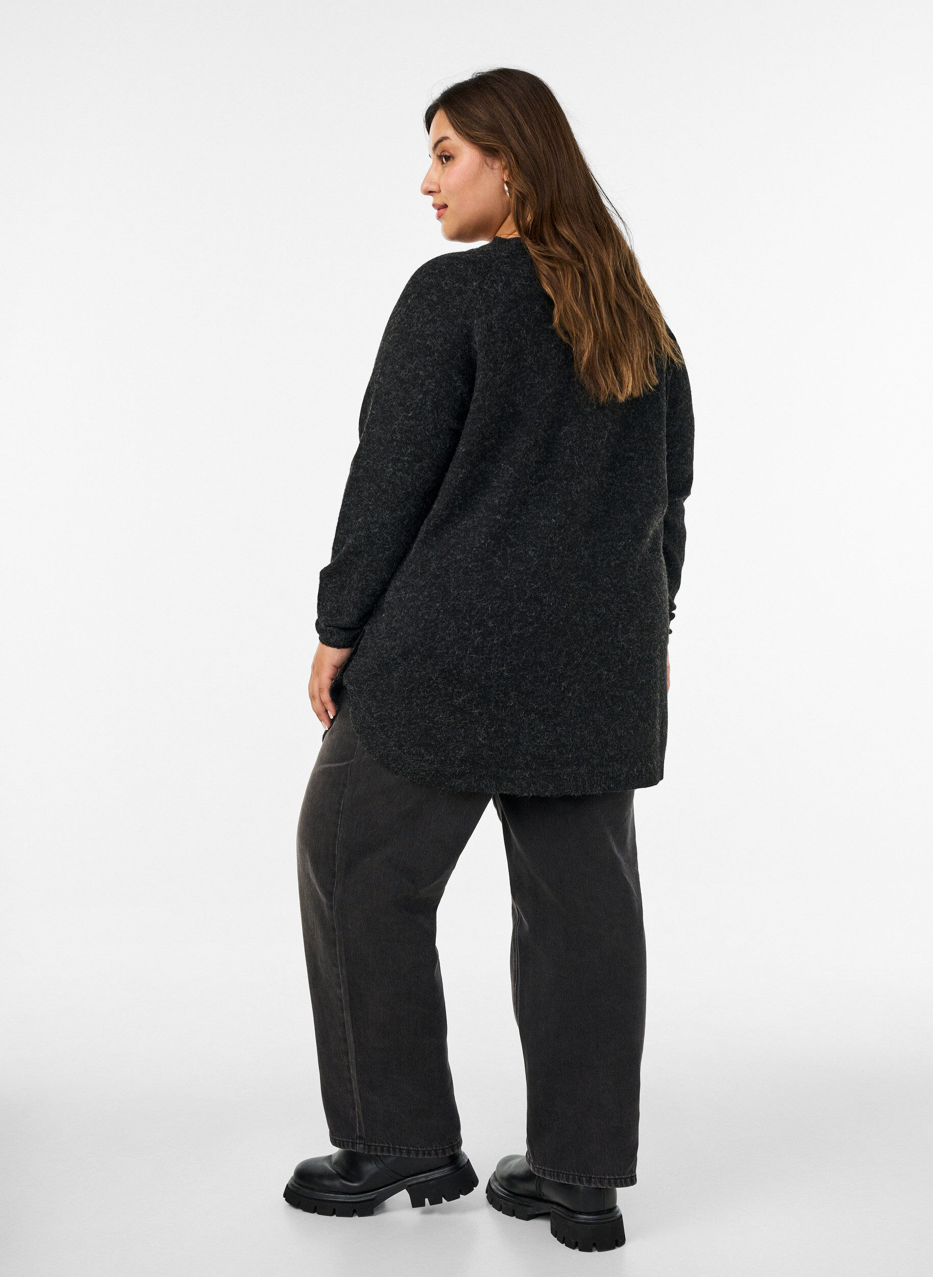 ZizziBlouse longue en maille avec boutons boule, Gris anthracite, Model image number 2