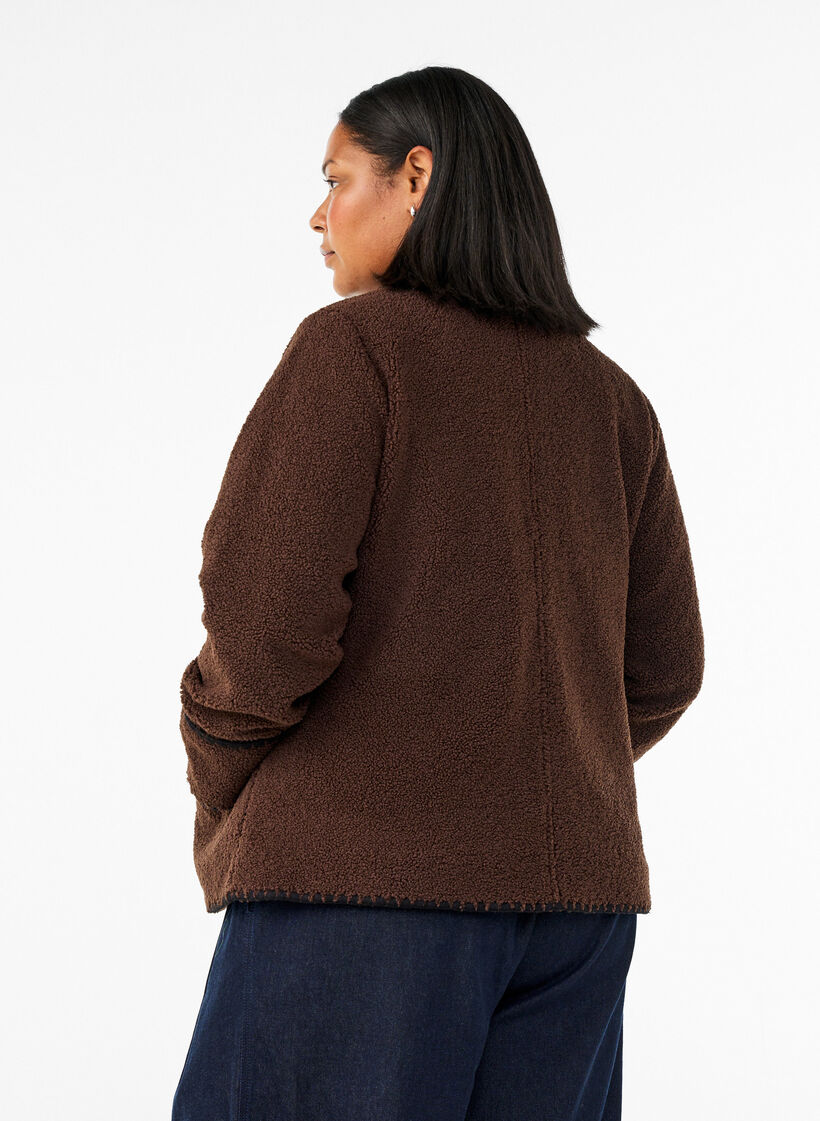 Veste teddy avec d&eacute;tails contrastants, Marron, Model image number 2