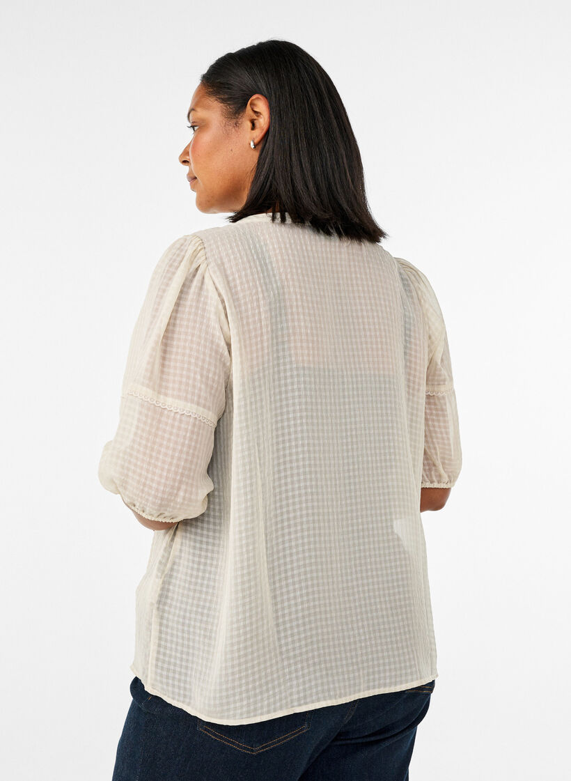 Bluse aus Seersucker mit Bindeband, Beige, Model image number 2