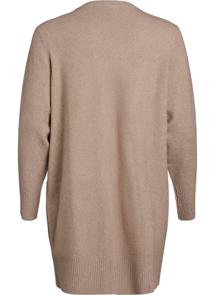 Strickjacke mit Rippenstrick und Taschen, Beige, Packshot image number 1