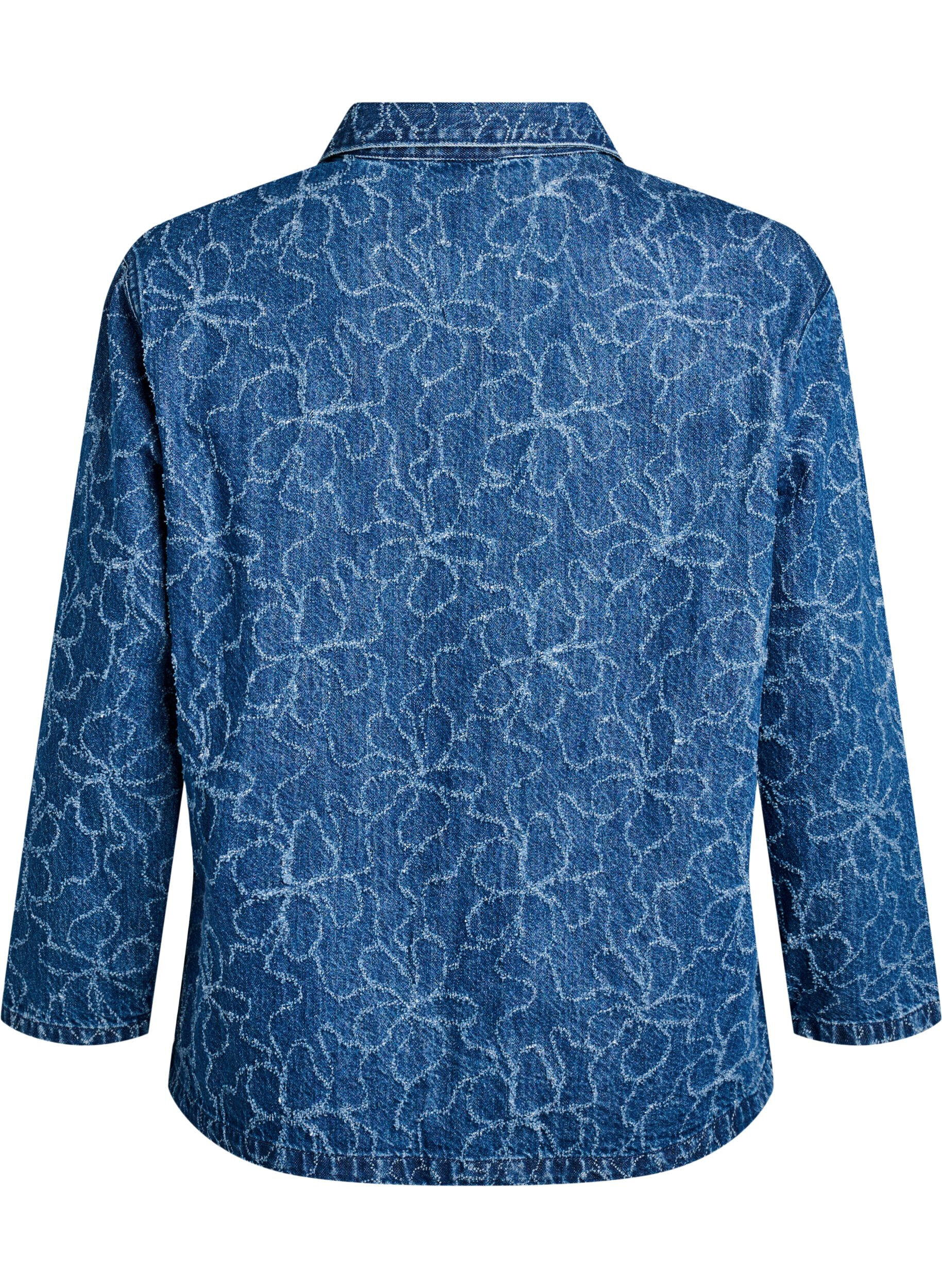 Zizzi Jeansjacke mit Bindeverschluss und Taschen, Blue Denim Destroy, Packshot image number 1