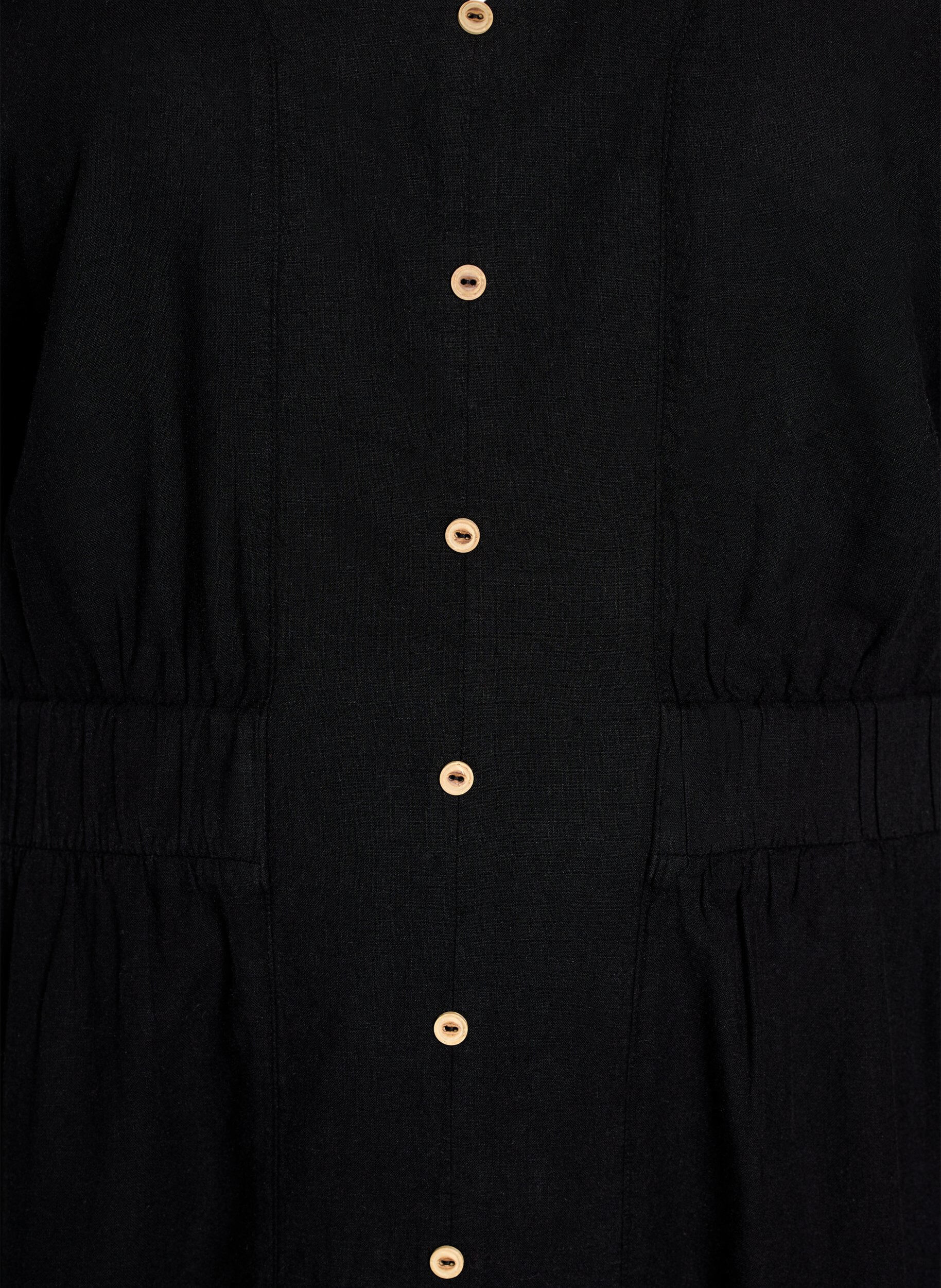 Zizzi Midikleid aus Leinen und Viskose mit vorderen Schlitzen., Schwarz, Packshot image number 2