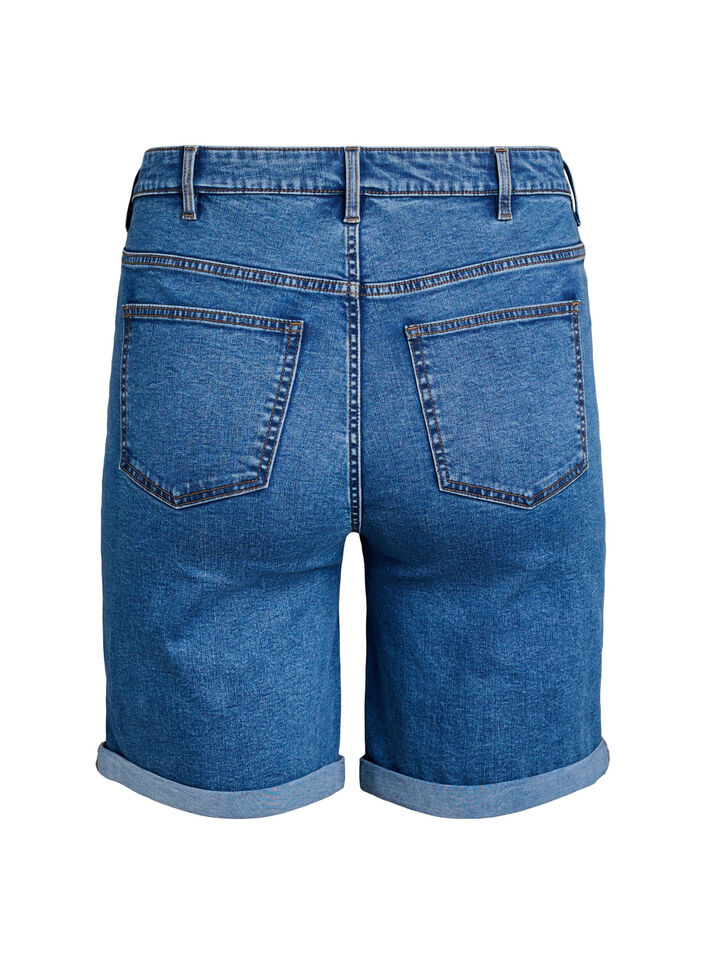 Short en jean taille haute et coupe ajust&eacute;e, Bleu, Packshot image number 1
