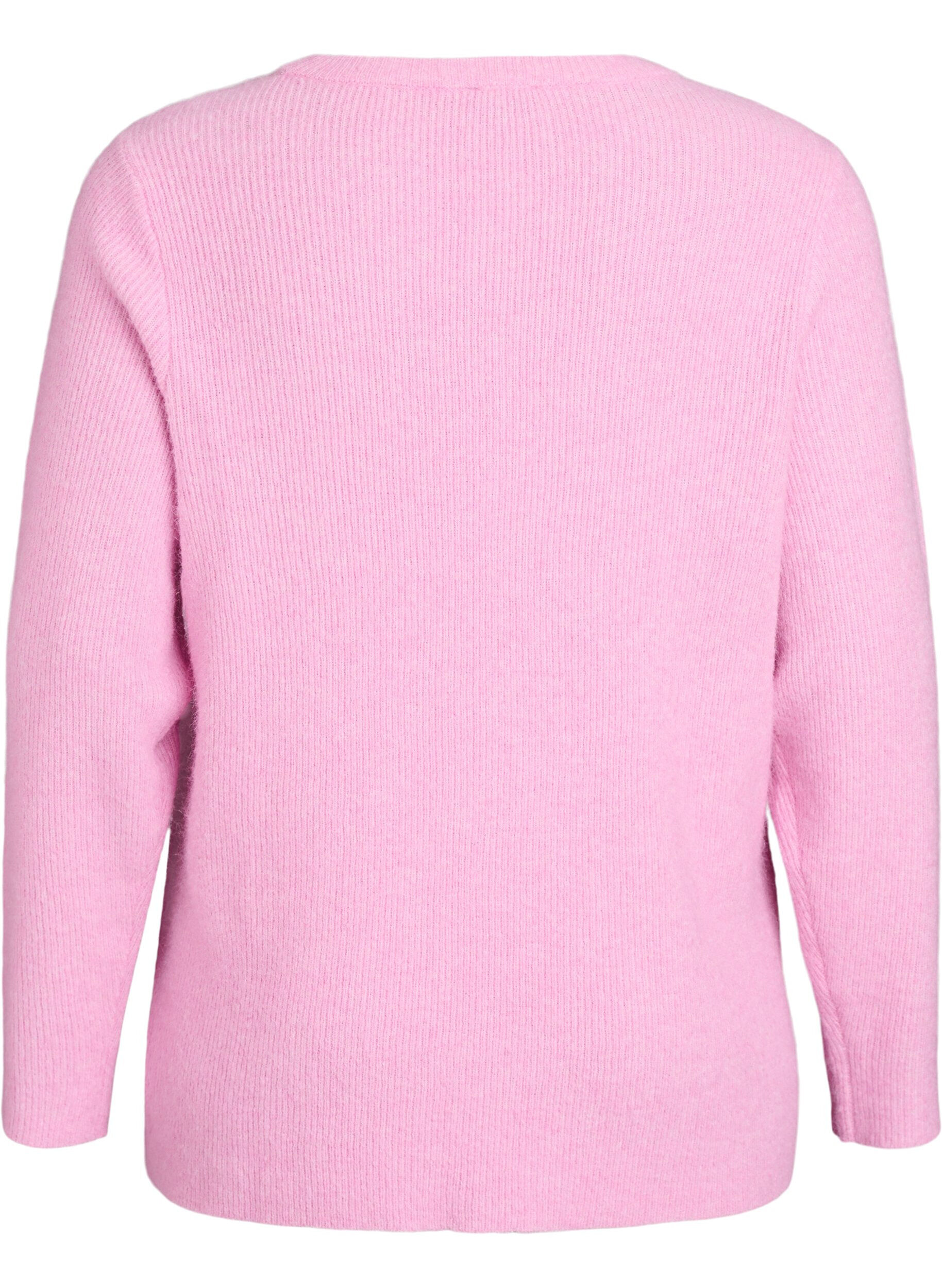 Zizzi Melierte Strickbluse mit Rundhalsausschnitt, Pink, Packshot image number 1