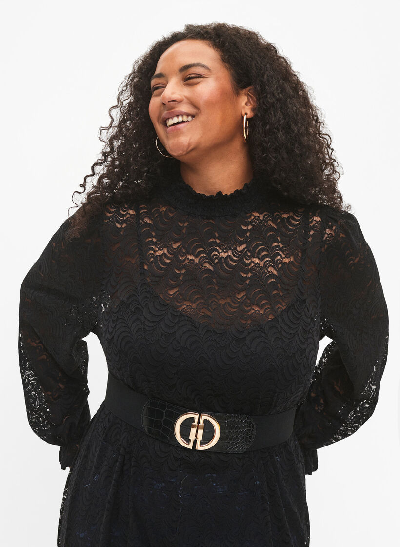 Elastischer Taillengürtel mit goldfarbener Schnalle, Black, Model image number 0