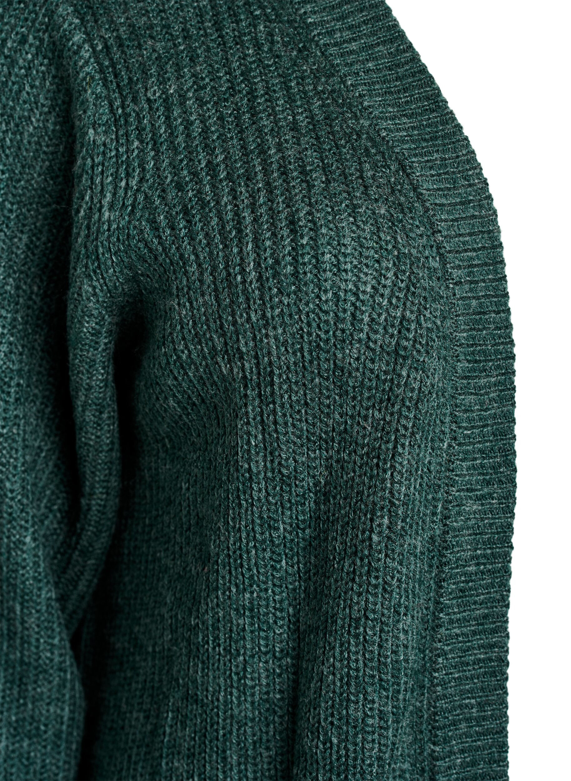 Zizzi FLASH - Cardigan long en maille c&ocirc;tel&eacute;e avec poches, Vert fonc&eacute;, Packshot image number 2