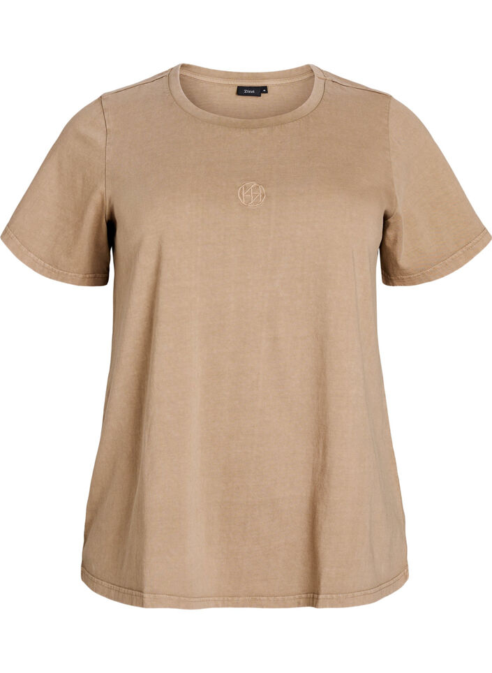 T-Shirt aus Bio-Baumwolle mit Washed-Look, Beige, Packshot