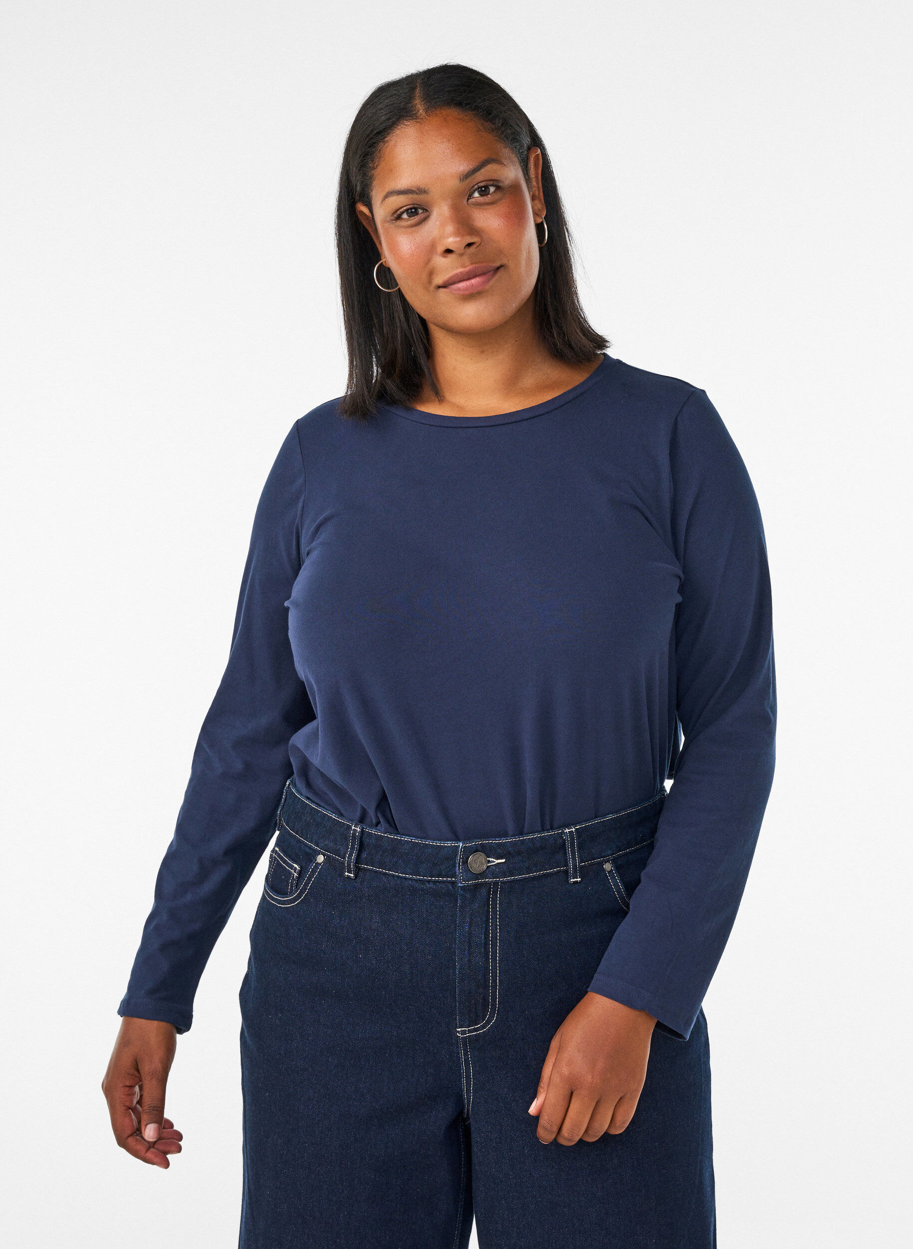 ZizziBasic Bluse aus Jersey mit langen &Auml;rmeln, Blau, Model image number 0