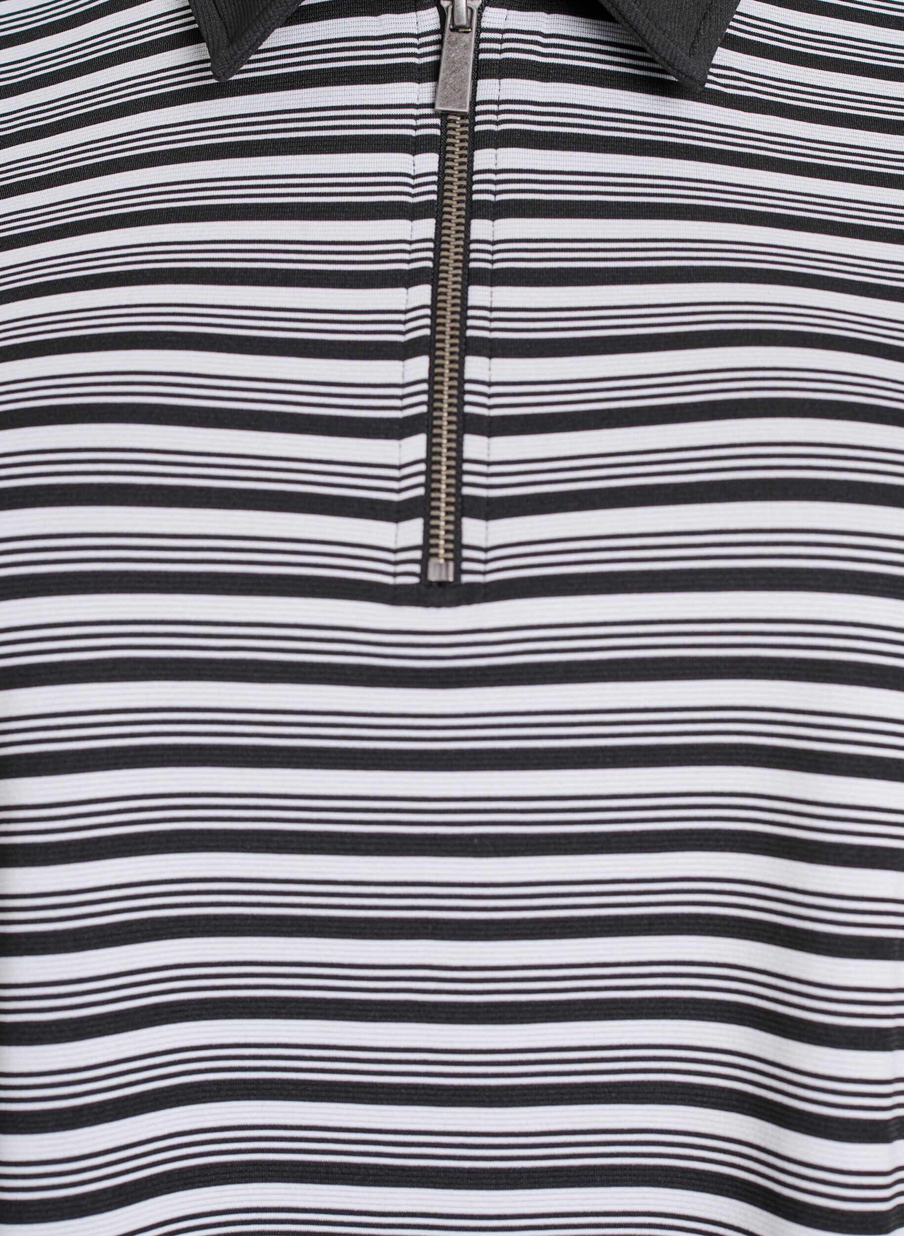 Zizzi Kurz&auml;rmliges Poloshirt mit Streifen und Rei&szlig;verschluss, Schwarz, Packshot image number 2