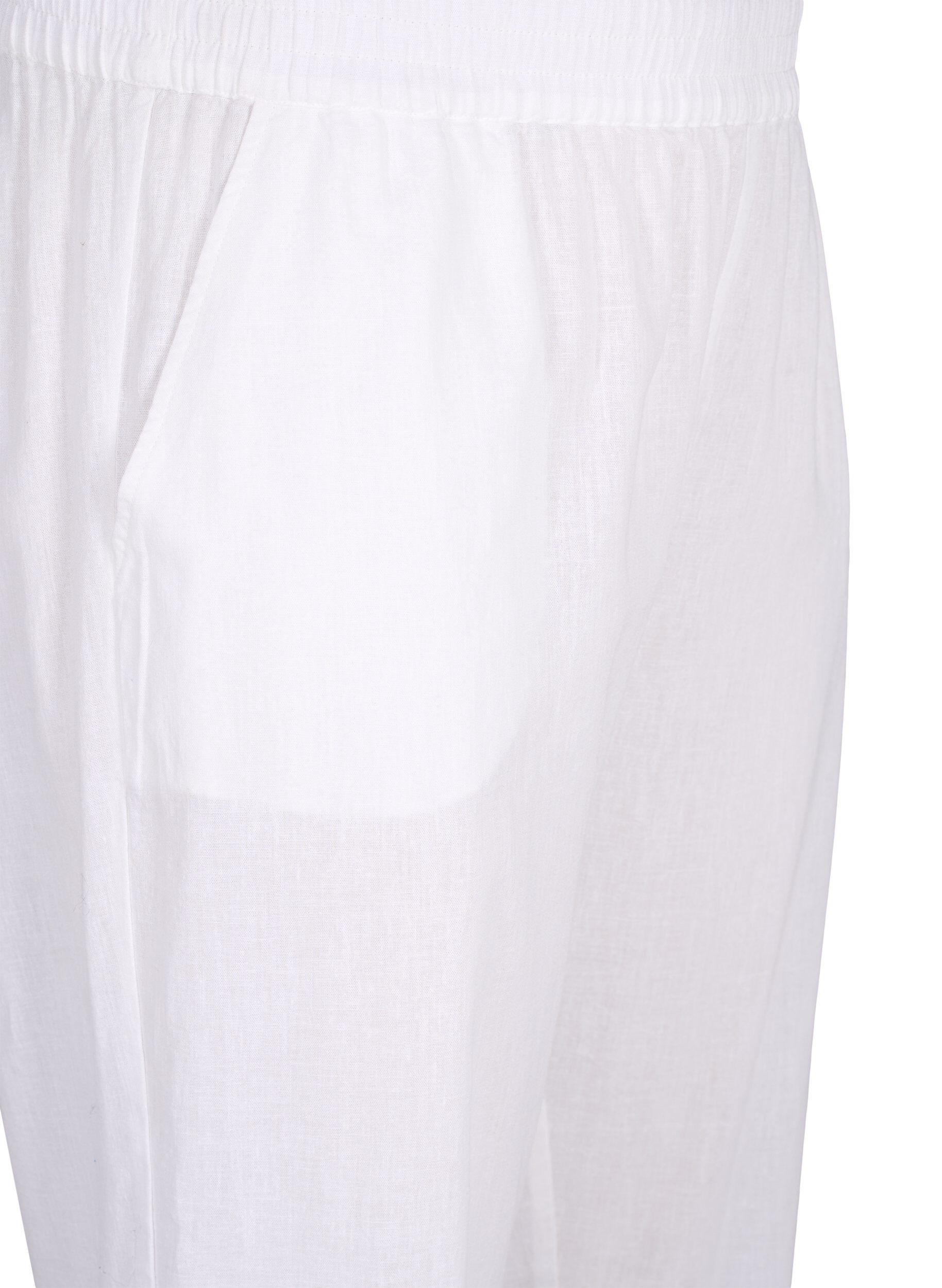 Zizzi Einfarbige Baumwollhose mit Leinen, Bright White, Packshot image number 2
