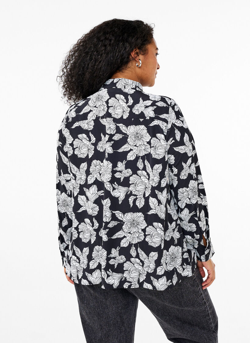 Bluse mit geblümtem Print, Schwarz, Model image number 2
