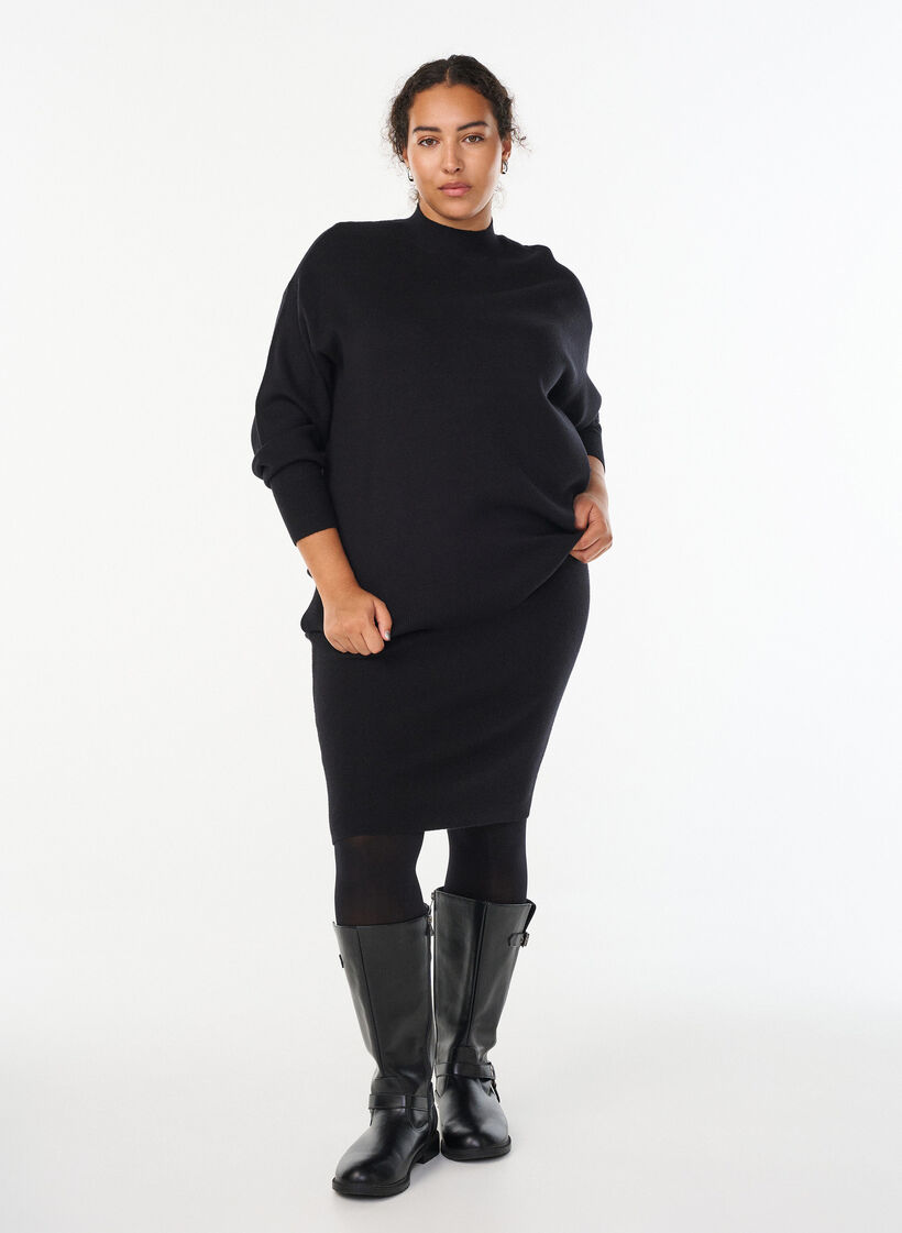 Jupe courte en maille avec une large ceinture, Noir, Model image number 0