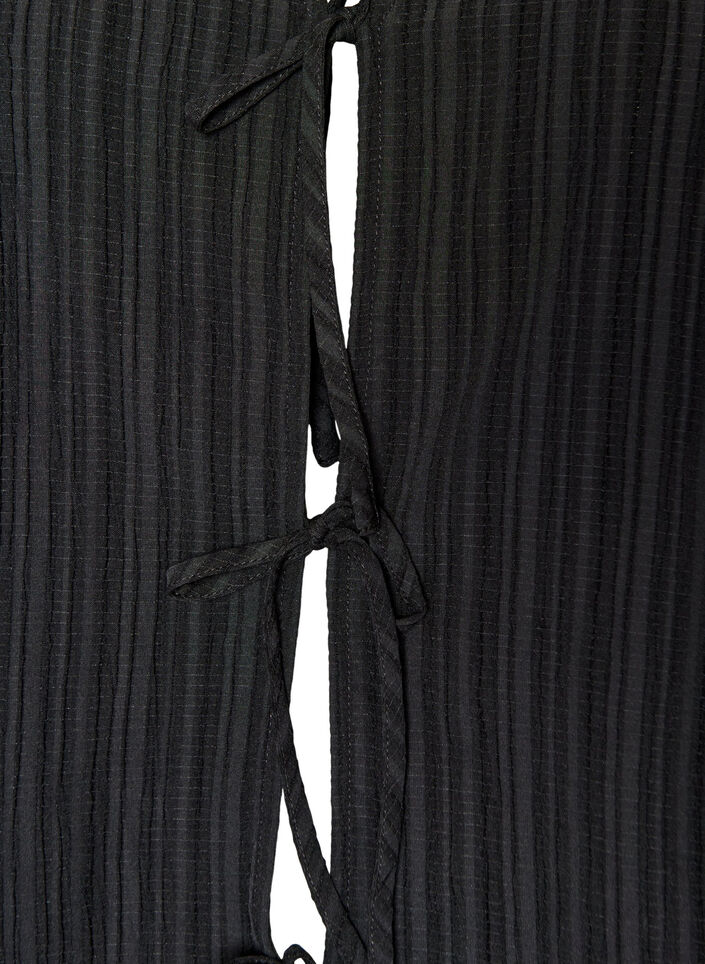 &Auml;rmellose Bluse mit Struktur und Bindeband, Schwarz, Packshot image number 2