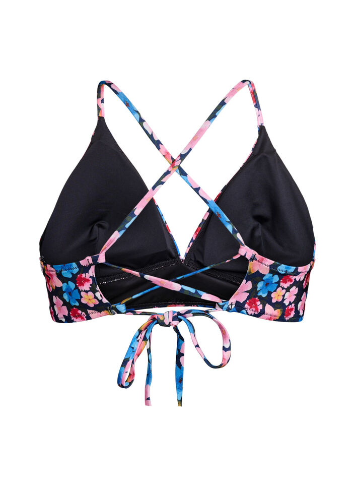 Haut de bikini &agrave; imprim&eacute; floral avec liens &agrave; nouer dans le dos, Rose poudr&eacute;e, Packshot image number 1