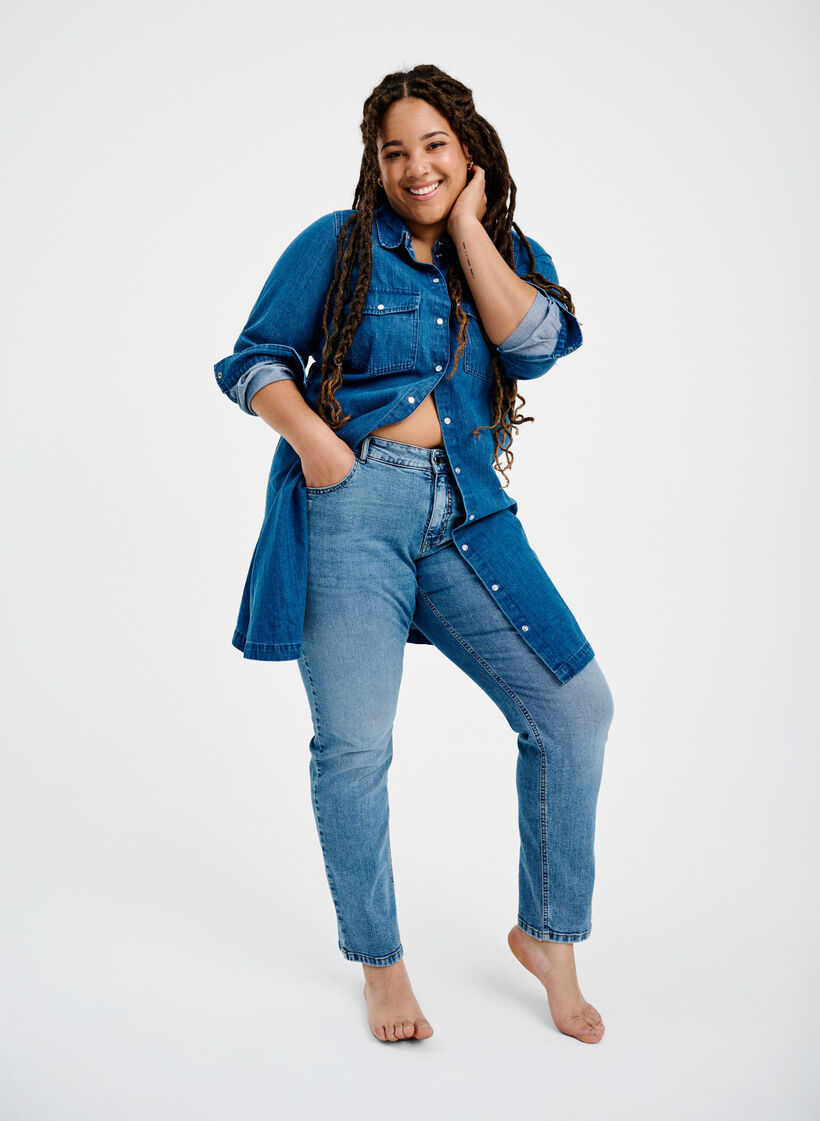 Two-Tone Mille Mom Fit Jeans, Lt. B. Comb, Image image number 0