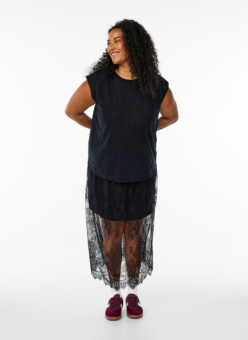 Ärmellose Jerseybluse mit Schulterpolstern, Schwarz, Model image number 1