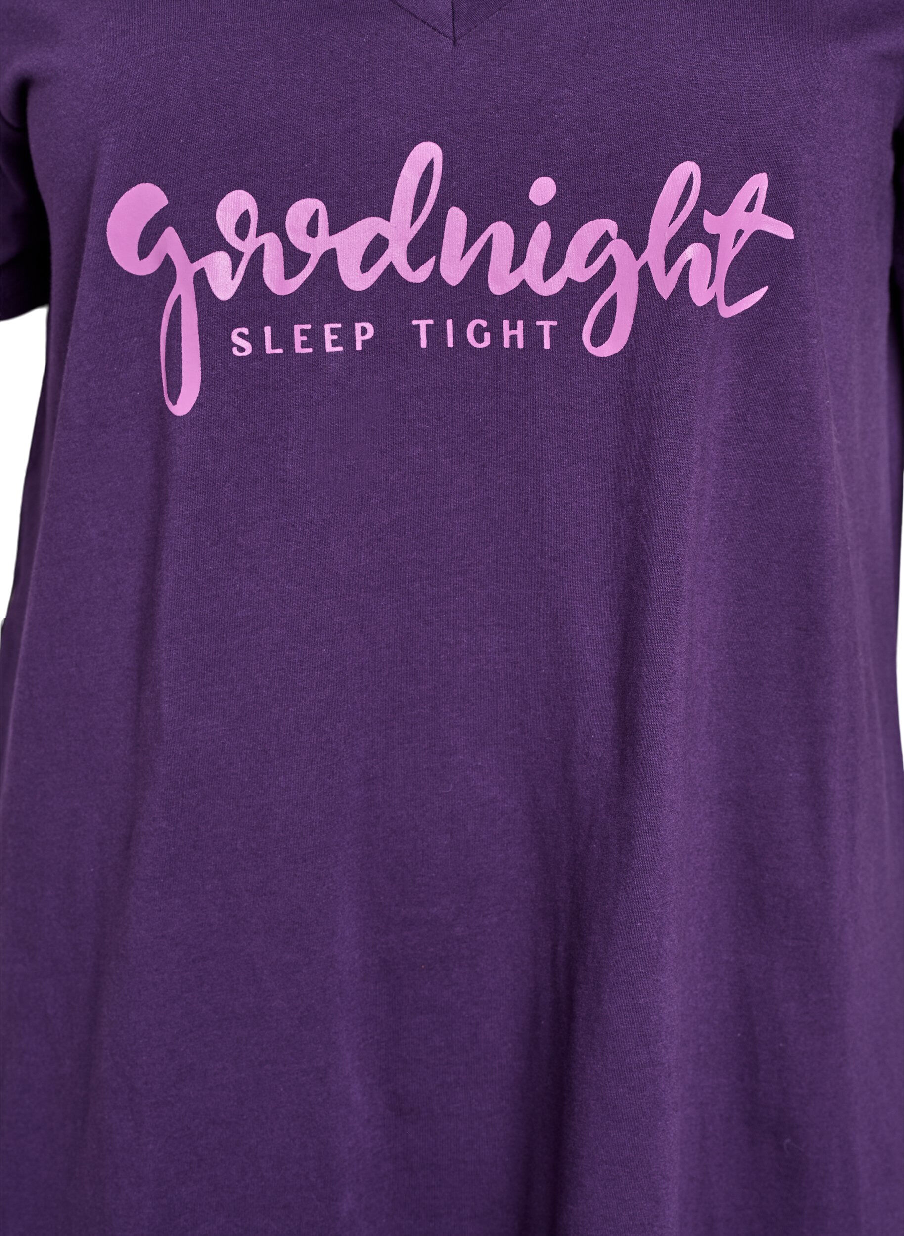 ZizziChemise de nuit en coton biologique et &agrave; col en V, Violet, Packshot image number 2