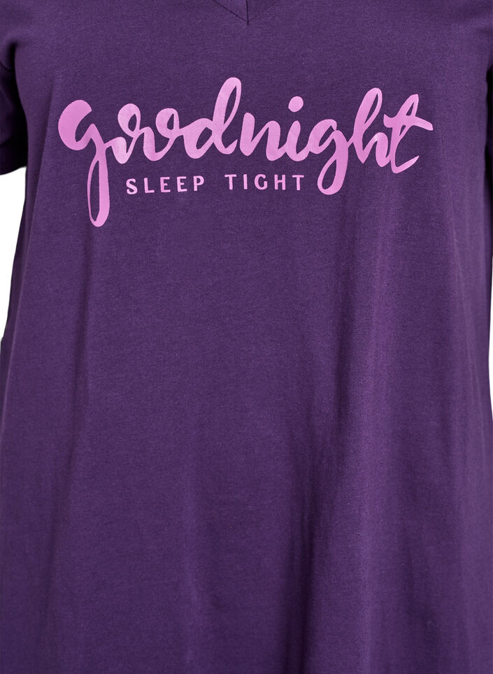 Chemise de nuit en coton biologique et &agrave; col en V, Violet, Packshot image number 2