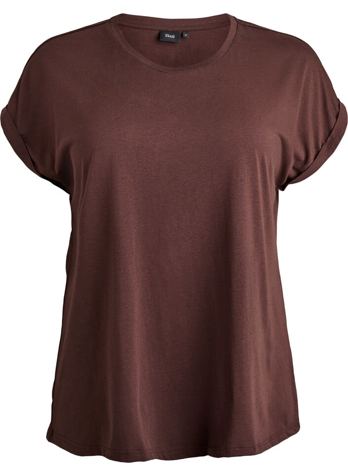 T-shirt &agrave; manches courtes en coton m&eacute;lang&eacute;, Marron, Packshot image number 0