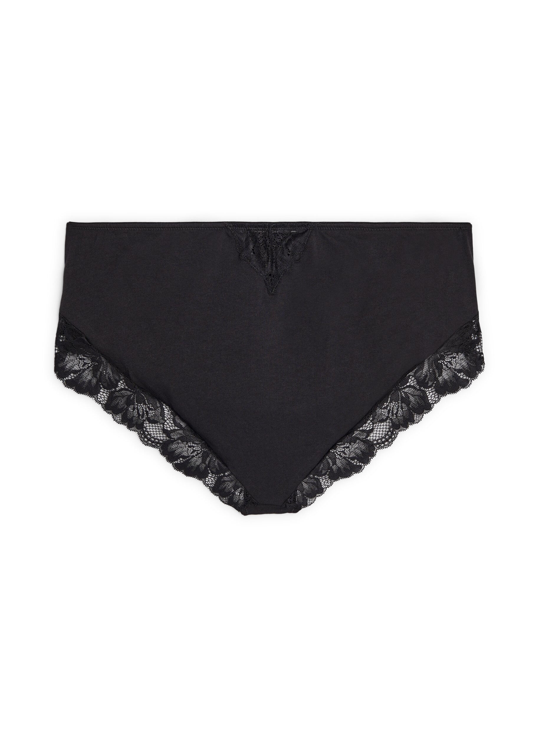 Zizzi Culotte en coton avec poche int&eacute;rieure et dentelle, Noir, Packshot image number 1