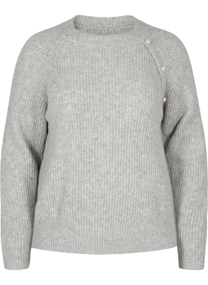 Pull en mélange avec des boutons en perles, Light Grey Melange, Packshot image number 0