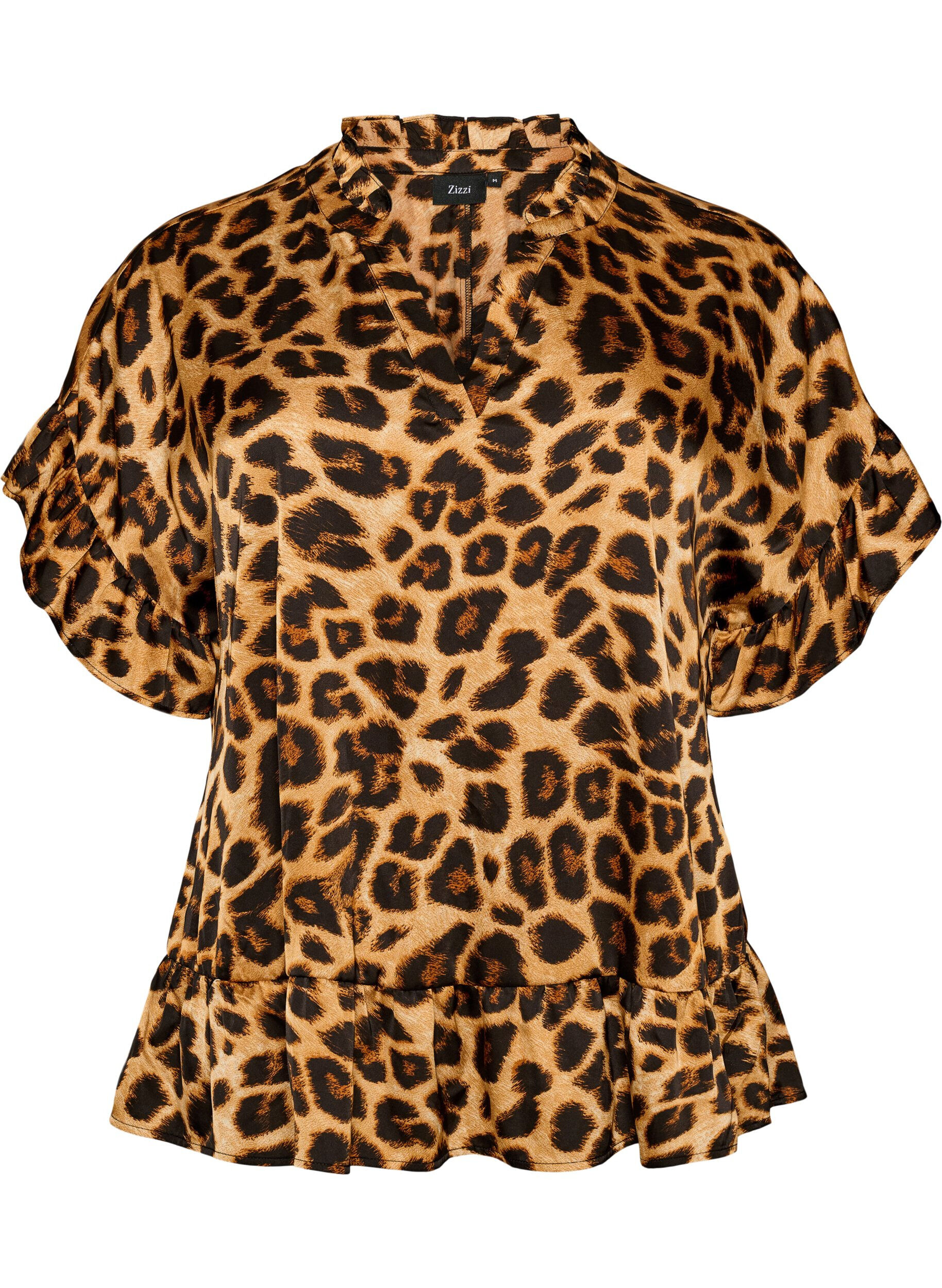 Bluse mit Leopardenmuster und R&uuml;schendetails
