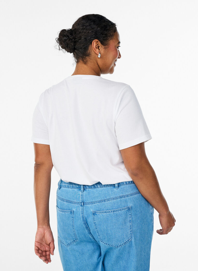 T-shirt en coton avec texte brod&eacute;, Blanc, Model image number 2