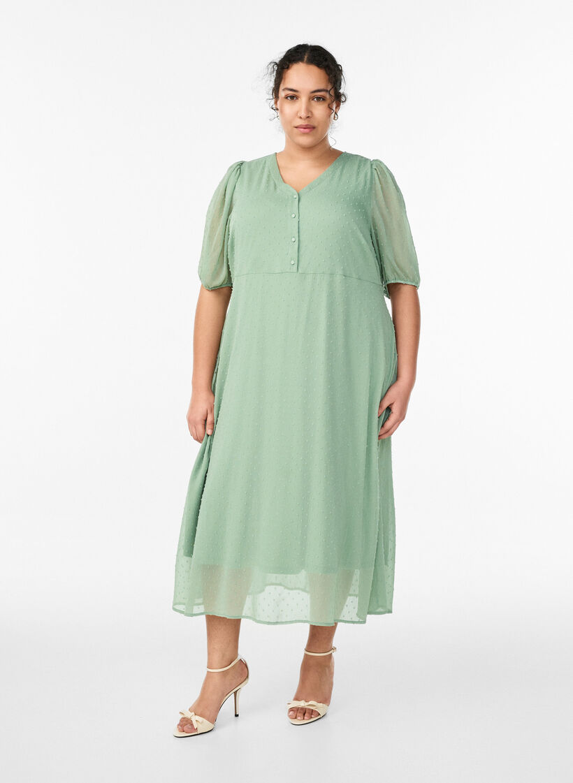 Midi-Kleid mit V-Ausschnitt und Bindeband, Gr&uuml;n, Model image number 0