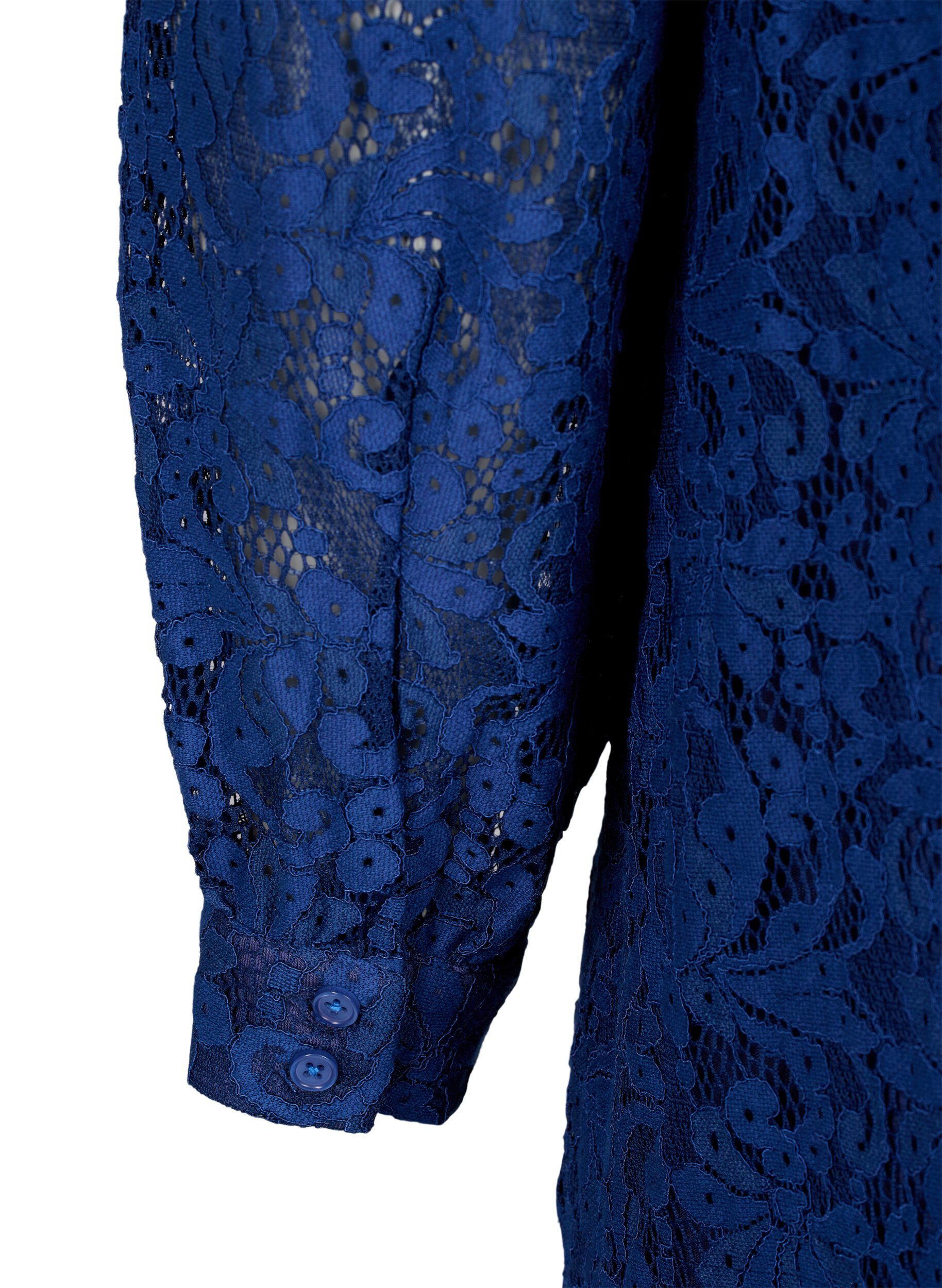 Zizzi Robe en dentelle &agrave; manches longues avec col montant, Estate Blue, Packshot image number 3