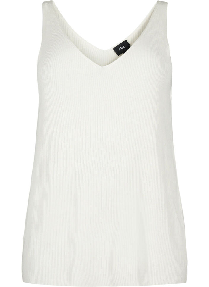 Gestricktes Top mit V-Ausschnitt, Cloud Dancer, Packshot image number 0