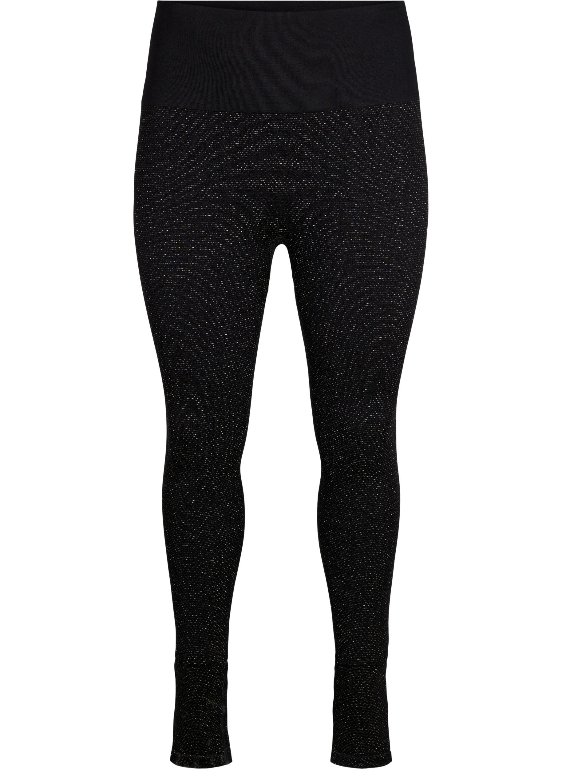 Zizzi Leggings &agrave; paillettes sans couture, Black Gold Lurex, Packshot image number 0