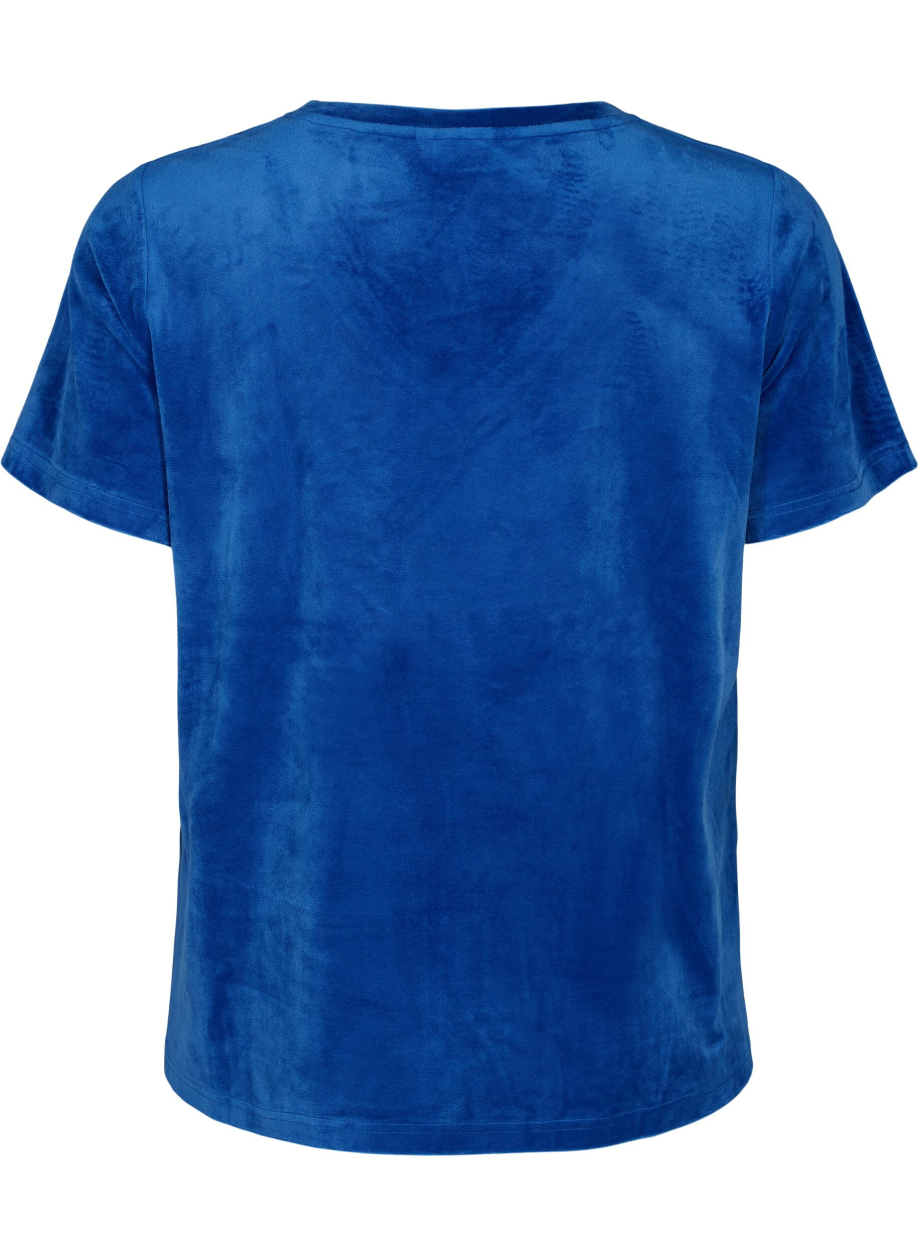 Zizzi T-Shirt aus Velours mit V-Ausschnitt, Monaco Blue, Packshot image number 1