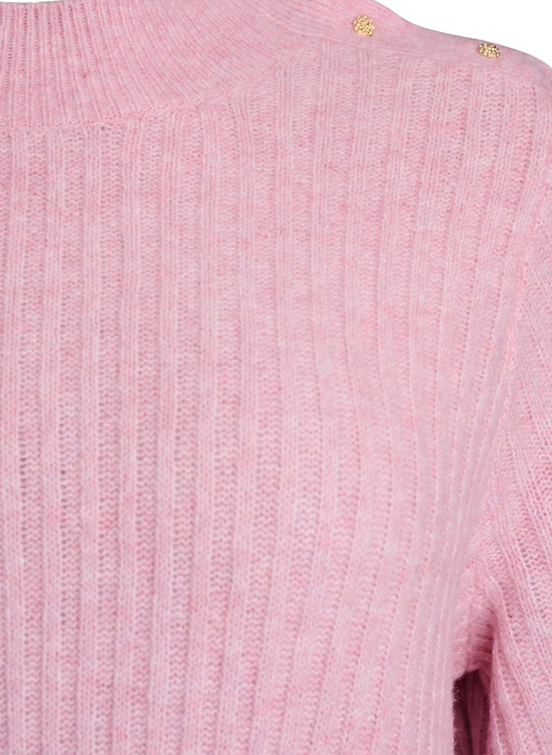 Zizzi Pullover aus Rippstrick mit Puff&auml;rmeln und Kn&ouml;pfen, Rot, Packshot image number 2