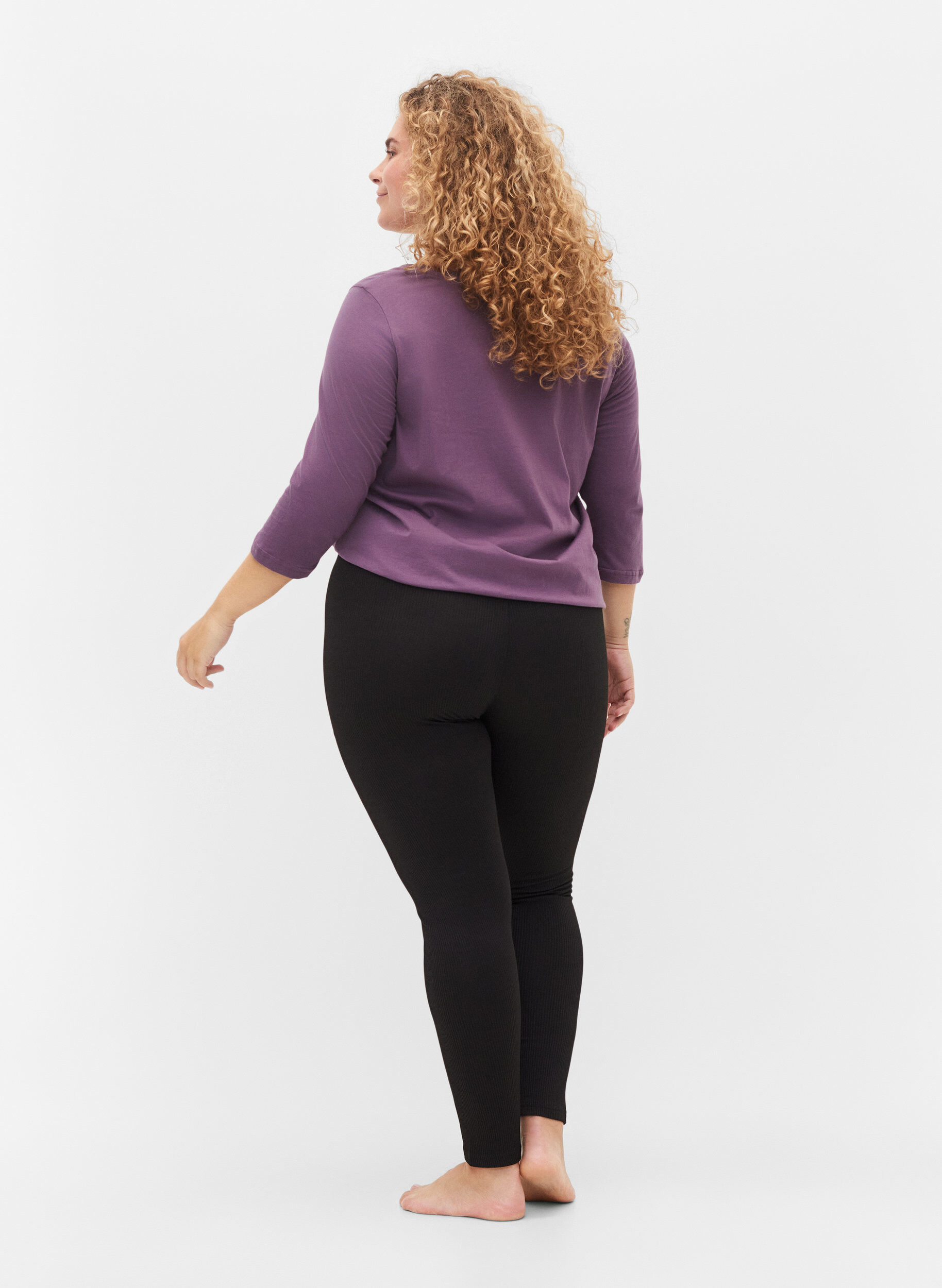Zizzi Leggings mit Stretch Rippstruktur, Black, Model image number 0