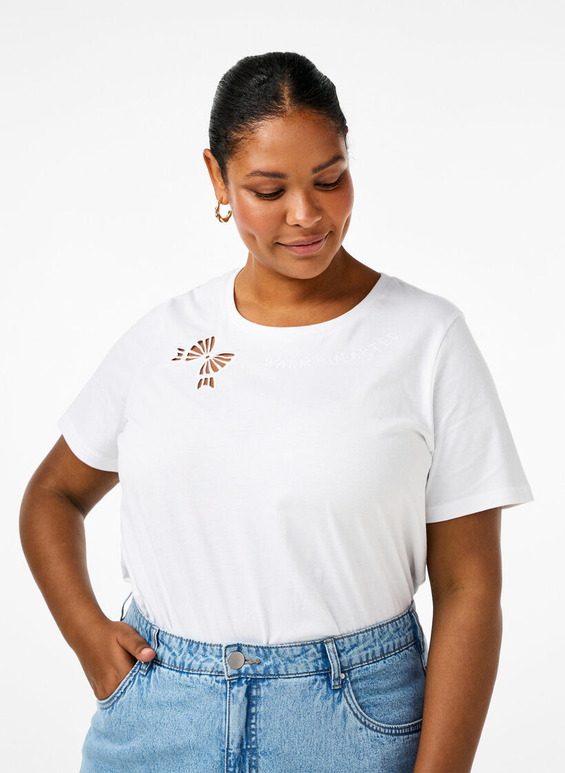 T-shirt en coton biologique avec nœud, Bright White, Model image number 0