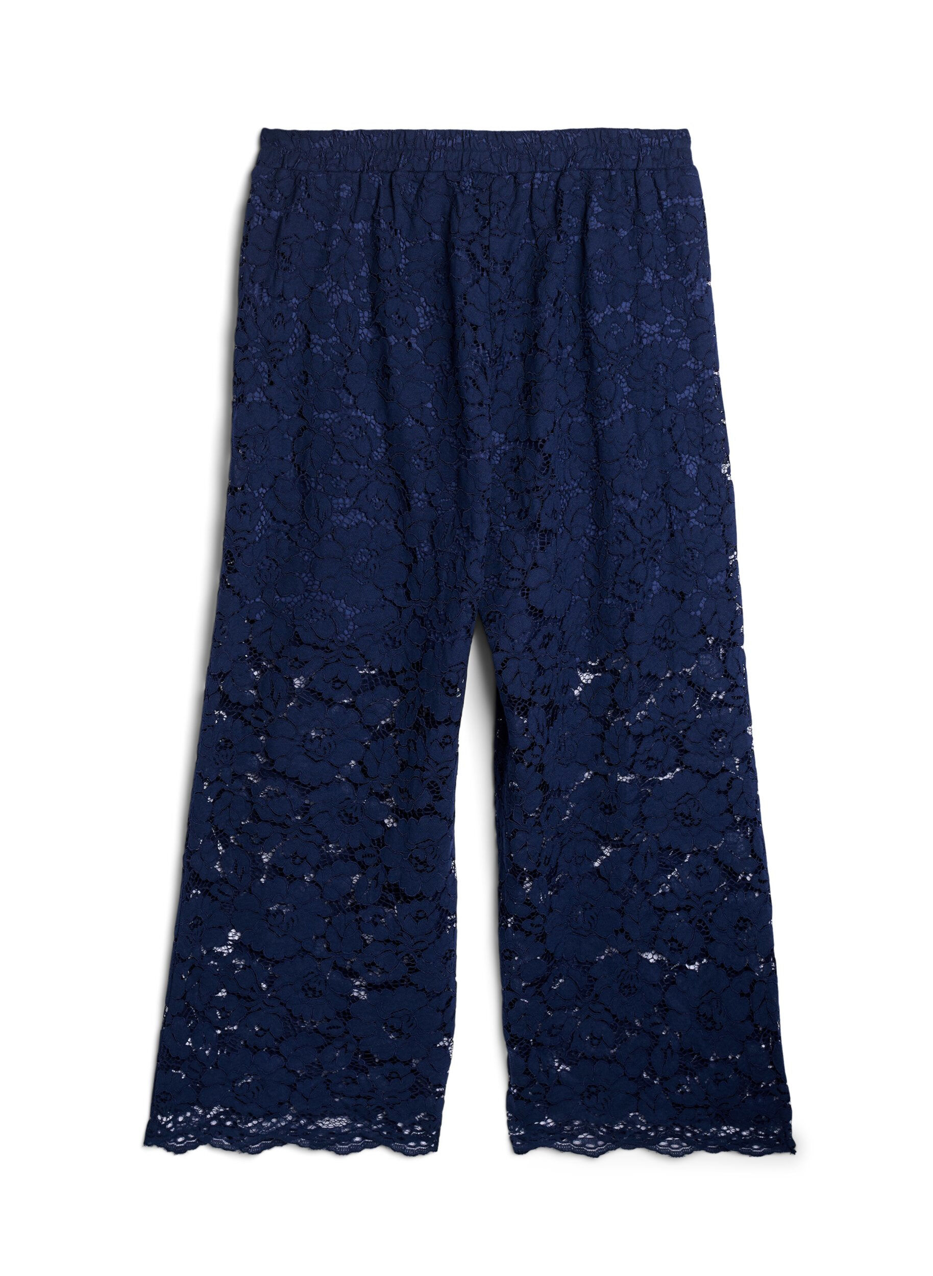 Zizzi Pantalon taille haute en dentelle et avec des poches, Bleu, Packshot image number 1