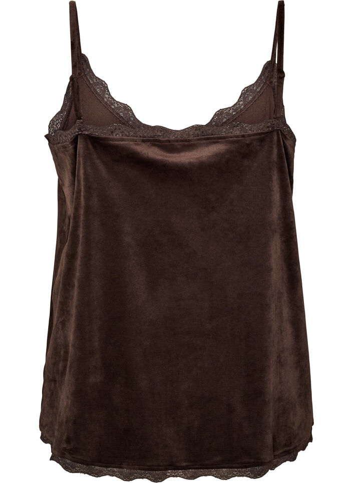 Top aus Velours mit Spitzen, Braun, Packshot image number 1