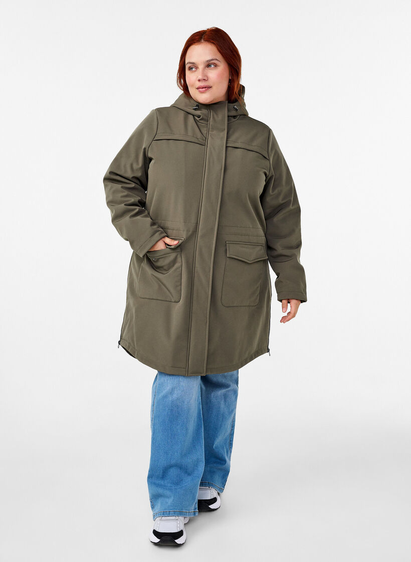 Veste softshell résistante à l'eau avec doublure matelassée, Vert foncé, Model image number 1