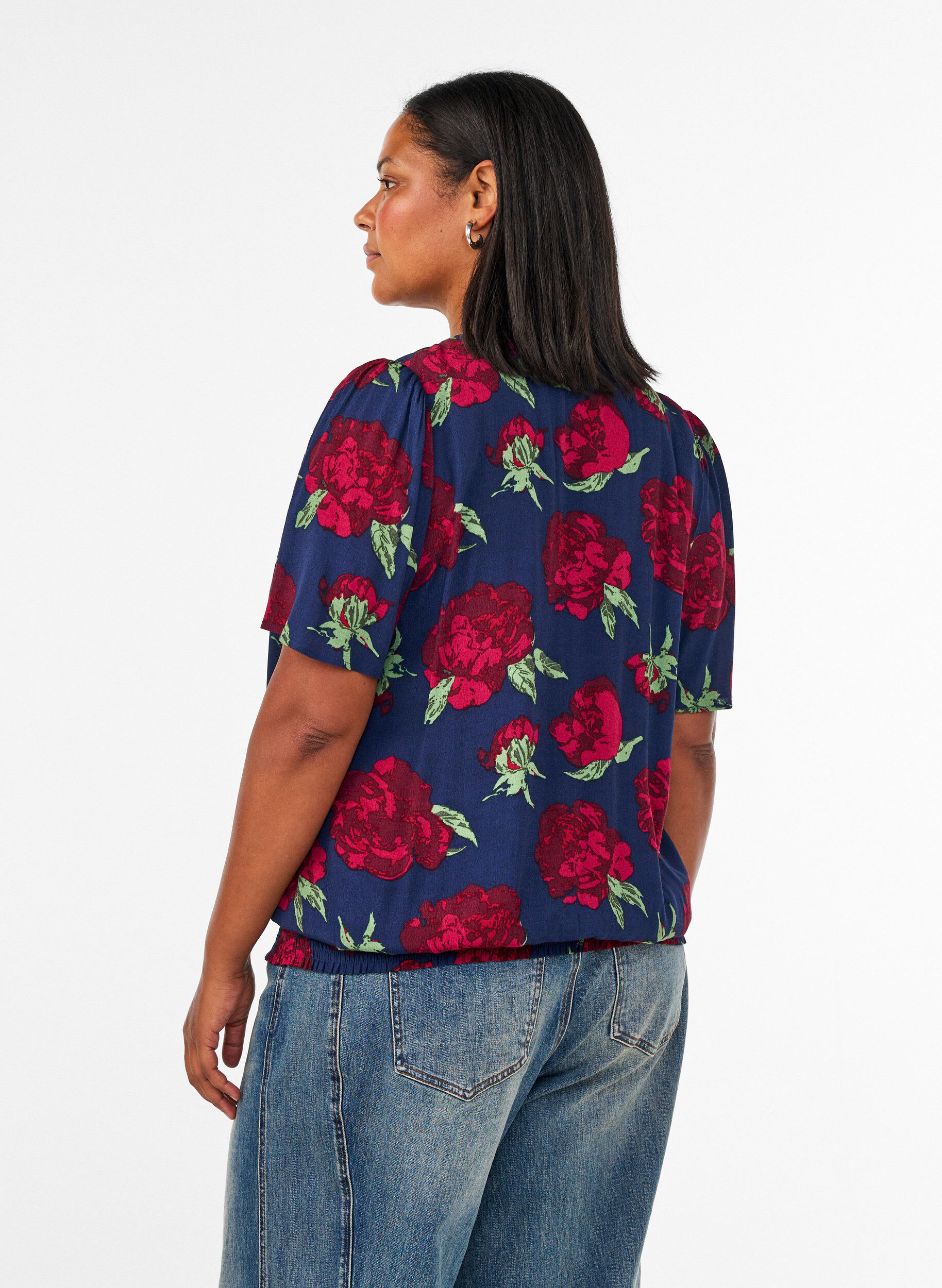 ZizziBluse aus Viskose mit Blumenprint und Ballonform, Blau, Model image number 2