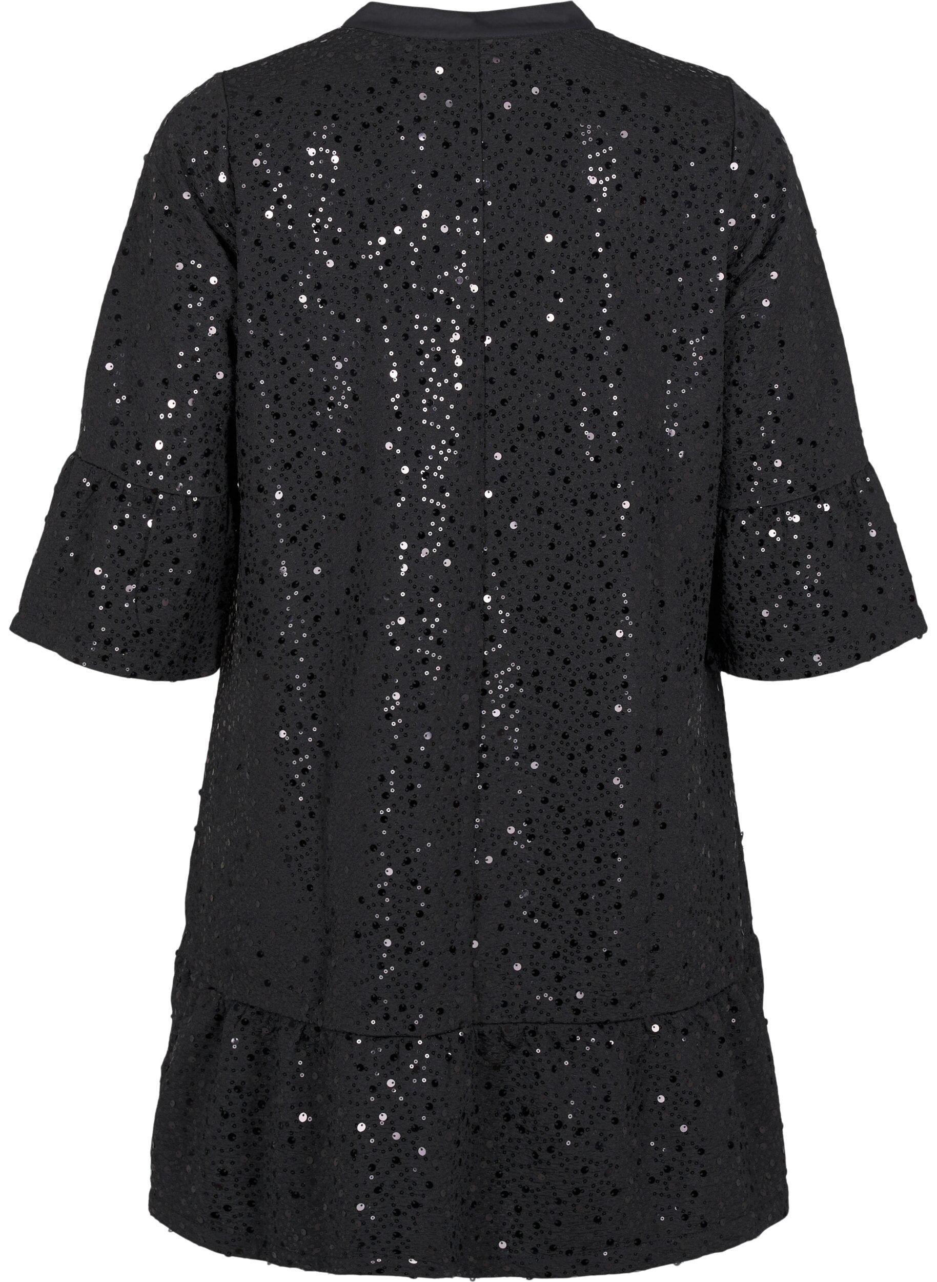Zizzi Paillettenkleid mit V-Ausschnitt und 3/4-&Auml;rmeln, Black w. Bl. Sequins, Packshot image number 1