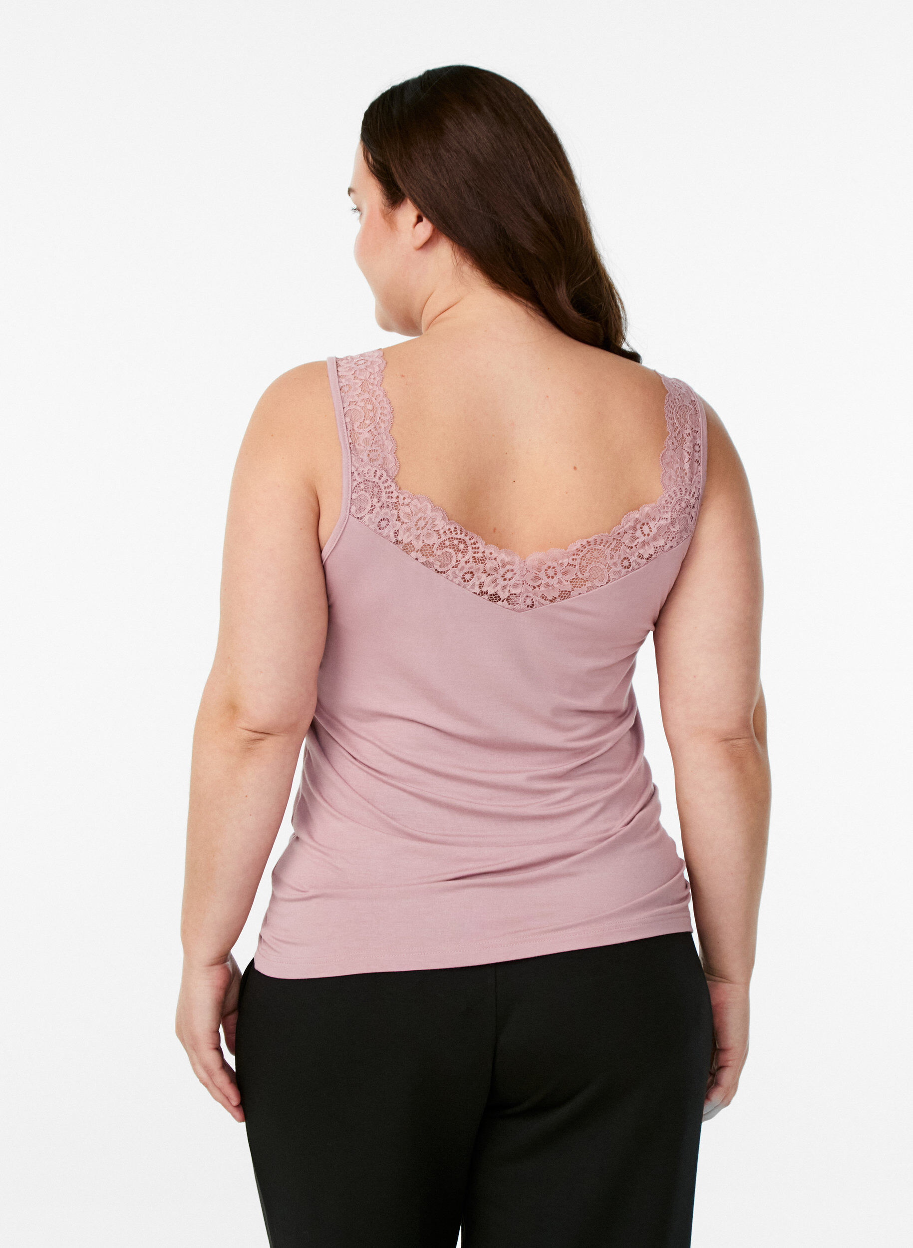 Zizzi Top en viscose avec bord en dentelle, Rose, Model image number 2