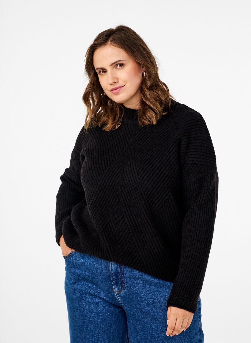 Pullover mit Streifenmuster und langen Ärmeln, Black Mel., Model image number 0