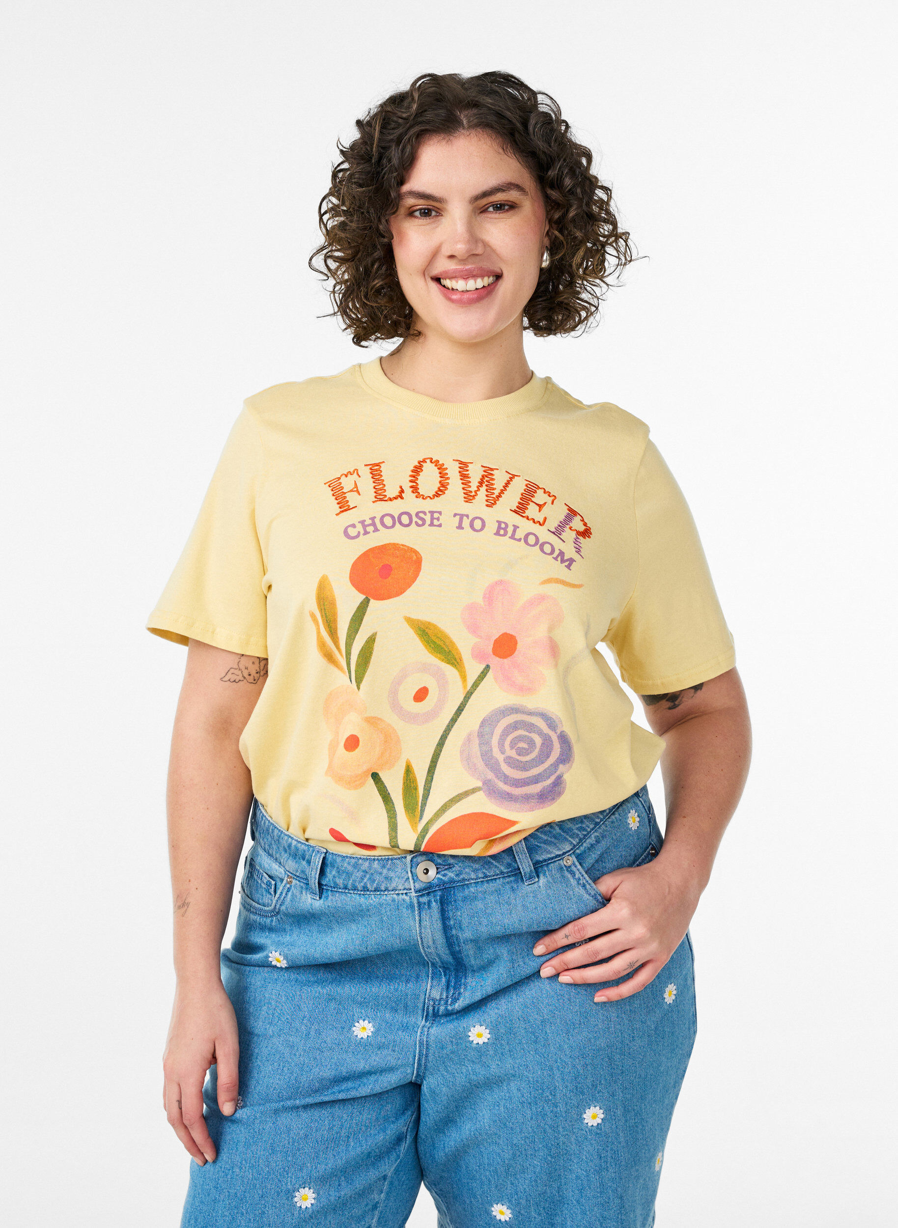T-shirt en coton avec imprim&eacute;, Jaune clair, Model