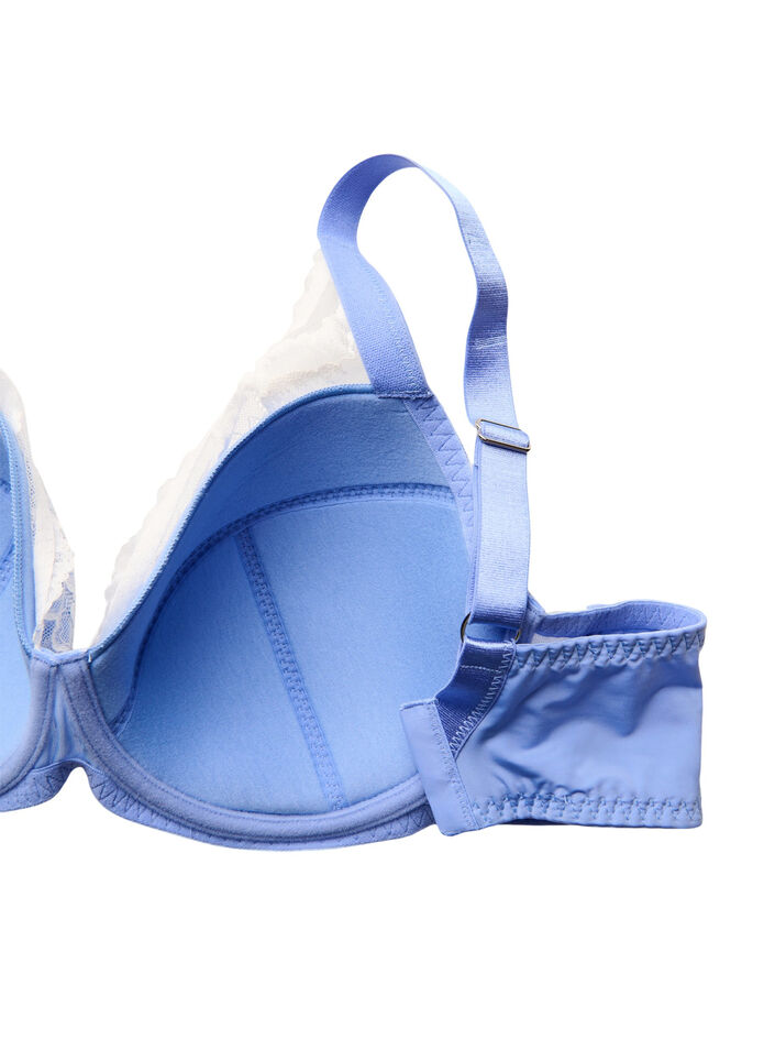 Soutien-gorge rembourr&eacute; avec dentelle et maille, Bleu, Packshot image number 3