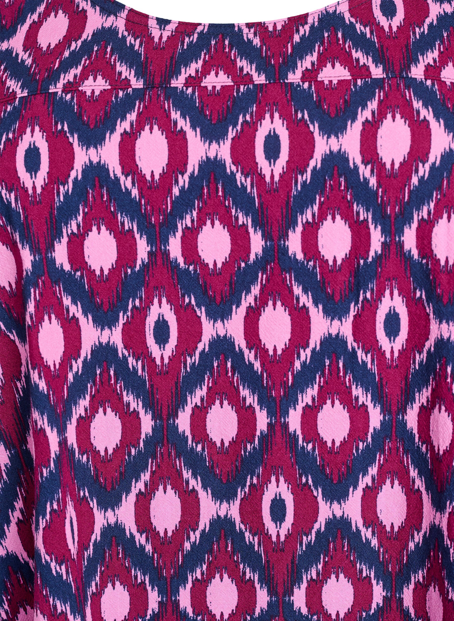 Zizzi Kurzes Kleid aus Baumwolle mit 3/4-&Auml;rmeln und Taschen, Pink, Packshot image number 2