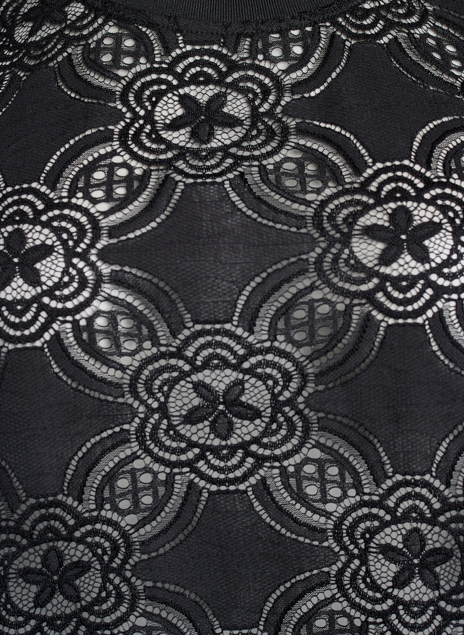 Zizzi Spitzenbluse mit grafischem Muster und 1/2-&Auml;rmeln, Schwarz, Packshot image number 2