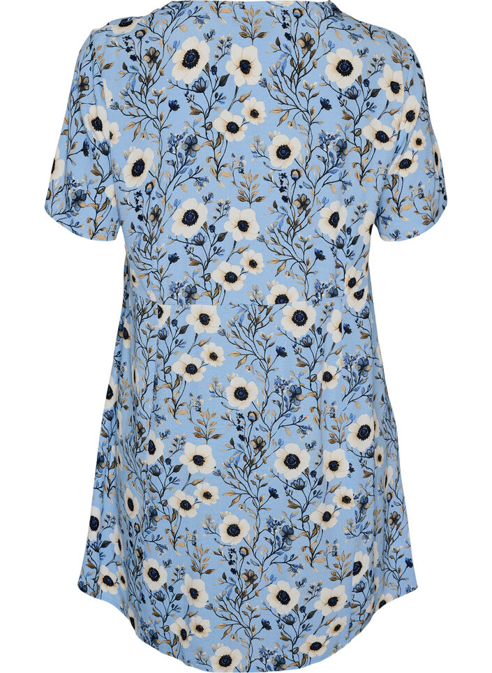 Kurzes Kleid mit Blumendruck, Blau, Packshot image number 1